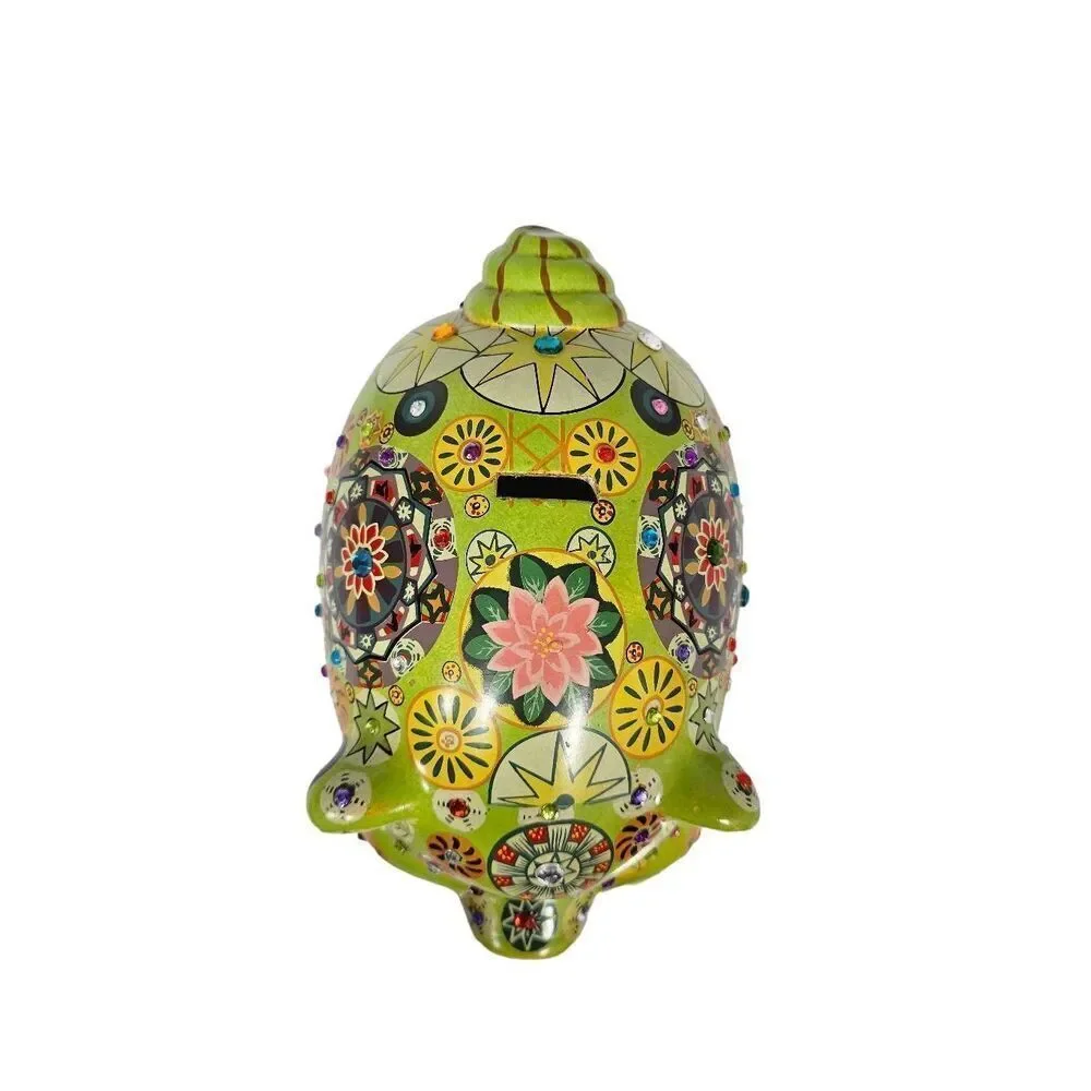Mexican Pottery Hand Painted Multicolor Ceramic Bedazzled Jeweled Piggy Vintage